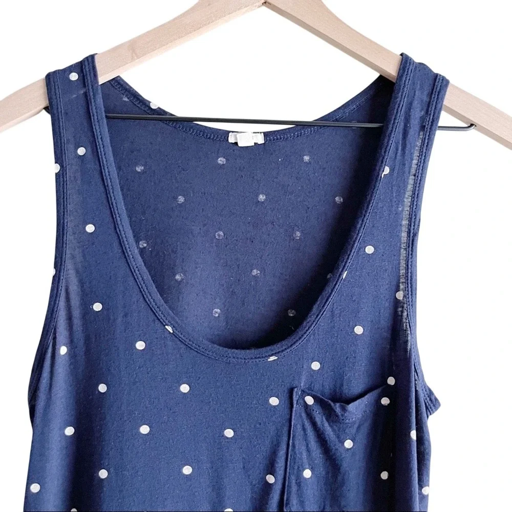 J.Crew Women Small‎ Linen Scoop Neck Tank Top in Navy White Polka Dots